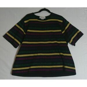 Vintage Joan Leslie Womens 2X Pullover Sweater Colorful Striped Metallic Holiday